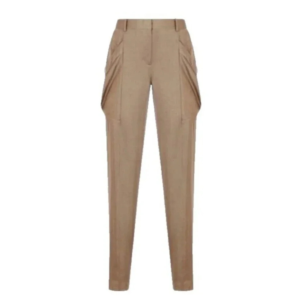 BCBGMAXAZRIA Kiara Pants Size Small Pumice Satin Relaxed Pockets Drawstring NWT